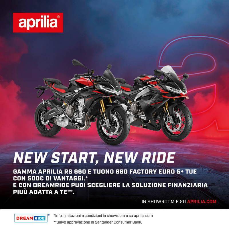 Per questo mese, 500 € di vantaggi su RS 660 e Tuono 660 Factory!