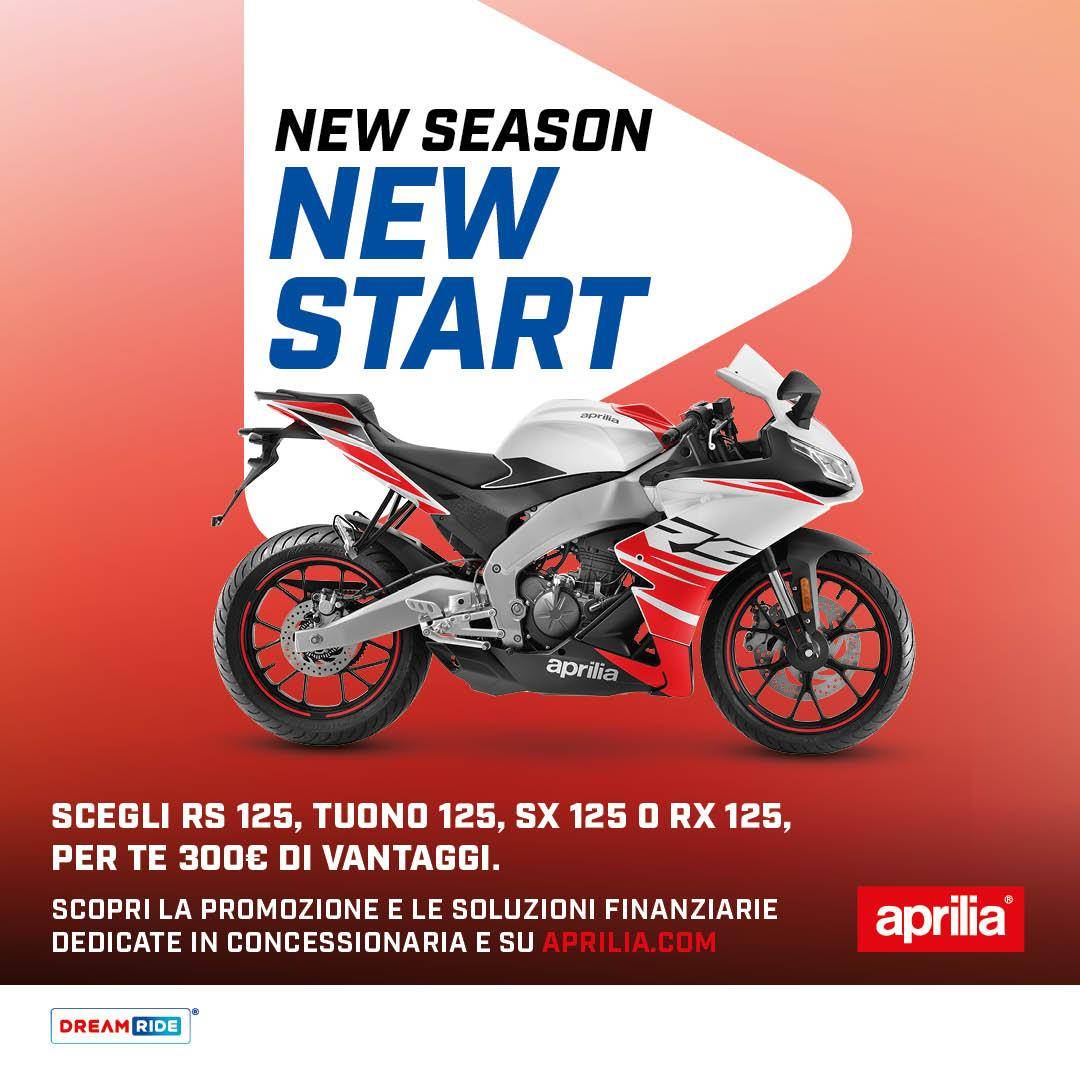 Per questo mese, 300 € di vantaggi sulla gamma RS 125, RX 125, SX 125 e Tuono 125!