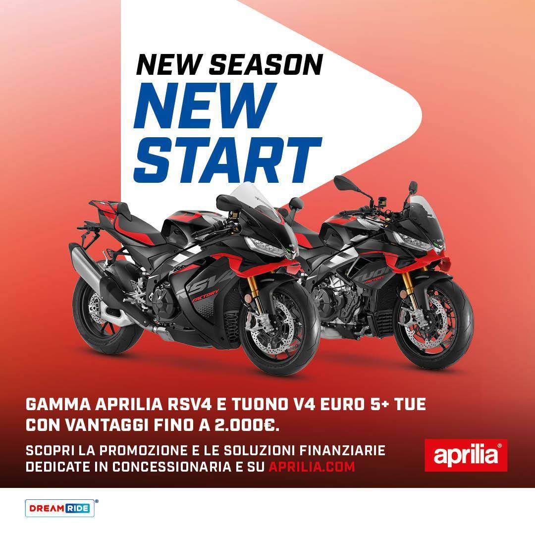 Per questo mese, fino a 2.000 € di vantaggi sulla gamma Aprilia RSV4 e Tuono V4!