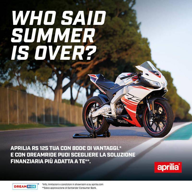 Per questo mese, 800 € di vantaggi su RS 125 e Tuono 125!