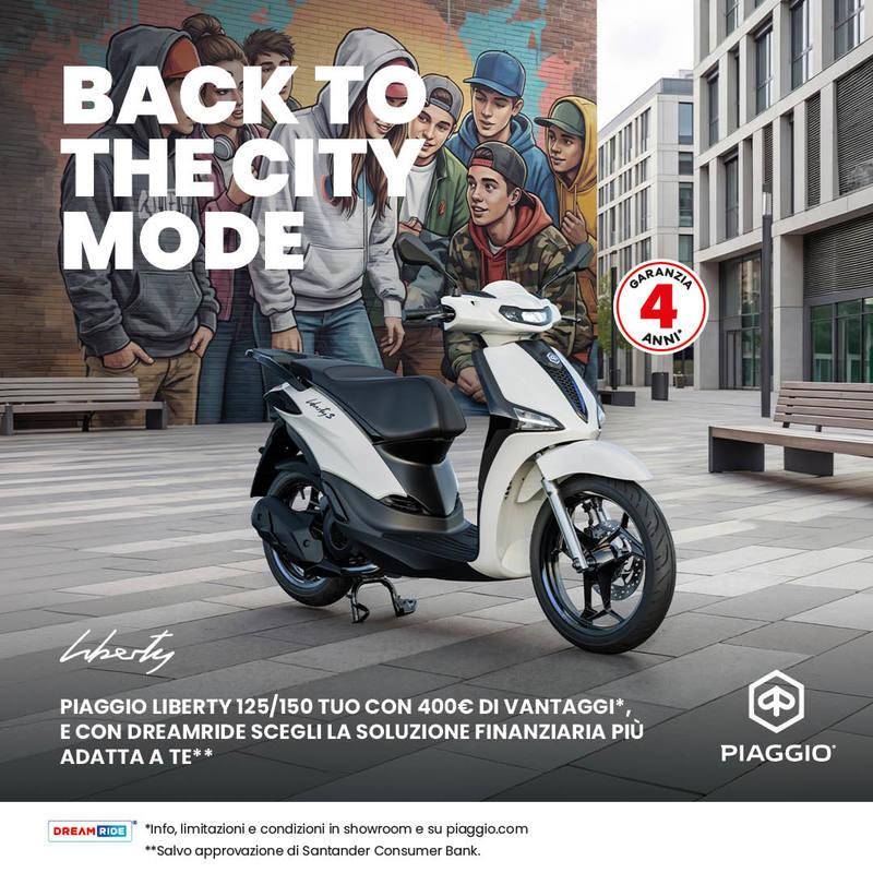 Per questo mese, 400 € di vantaggi sulla gamma Piaggio Liberty + FINANZIAMENTO TAN 0 E PRIMA RATA A GENNAIO 2027!
