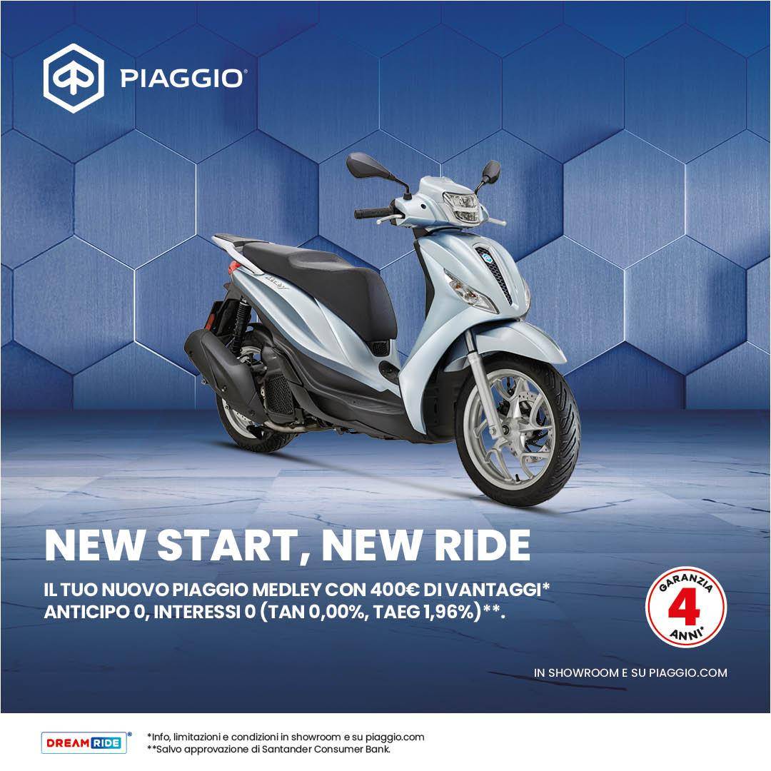 Per questo mese, 400 € di vantaggi sulla gamma Piaggio Medley + FINANZIAMENTO ANTICIPO 0 E INTERESSI 0!
