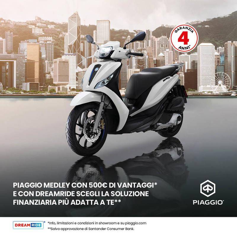 Per questo mese, 500 € di vantaggi sulla gamma Piaggio Medley! Scegli la soluzione finanziaria più adatta a te!