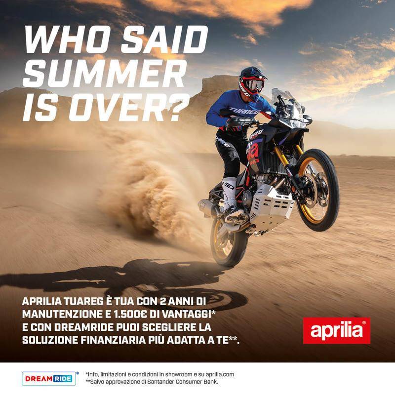 Approfitta ora di 2 anni di manutenzione inclusi e 1.500 € di vantaggi su Aprilia Tuareg!