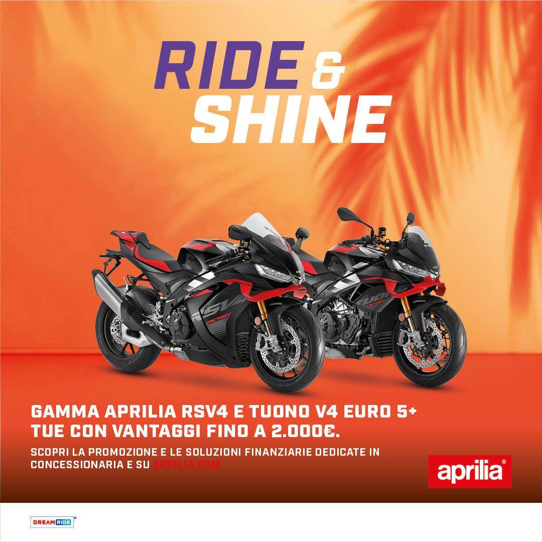 Per questo mese, fino a 2.000 € di vantaggi sulla gamma Aprilia RSV4 e Tuono V4!