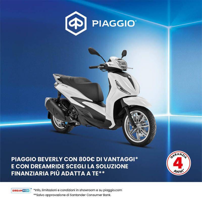 Per questo mese, Piaggio Beverly tuo con 800€ di vantaggi! Scegli la soluzione finanziaria più adatta a te!